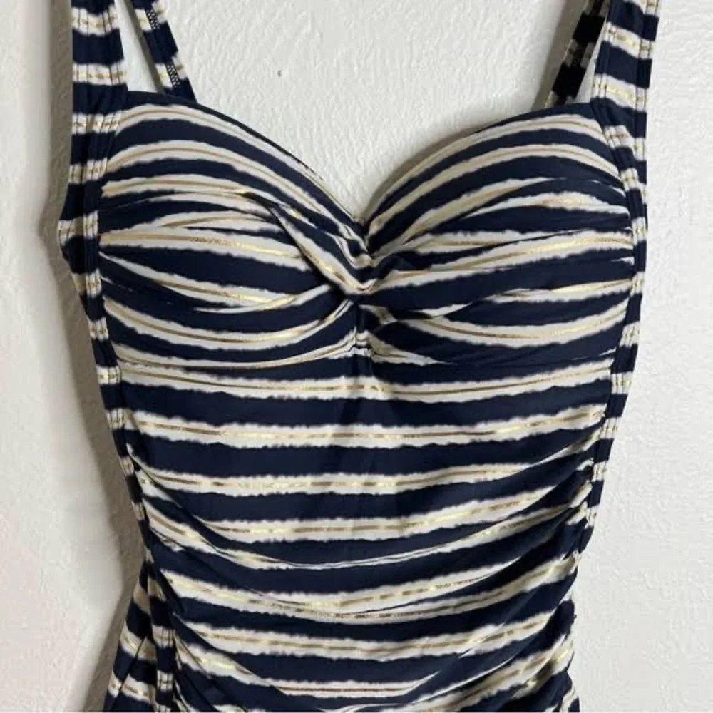 NipTuck,Joanne Twist-Front, Gold-Striped One-Piece, Excellent Condition, Size 6